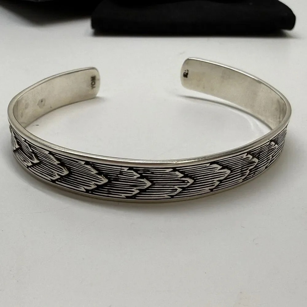 Yield Of Men 925 Sterling Silver Etched Cuff Bracelet 20.54g